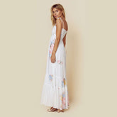 Lavielle - Women's Floral Tiered White Maxi Dress